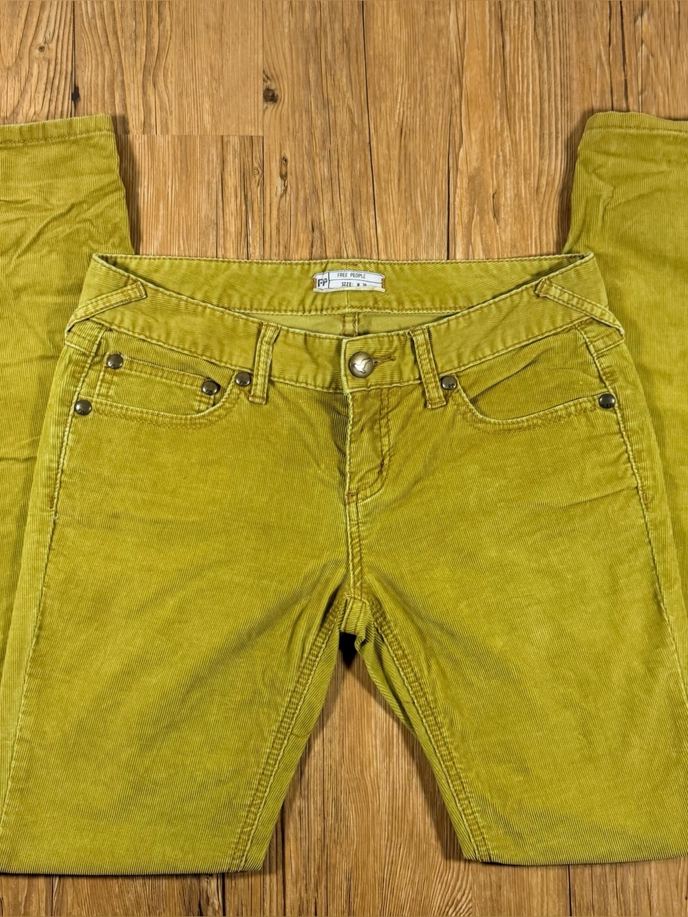 Free People Womens 28 Corduroy Skinny Pants Mustard Boho 70s Indie Sleaze